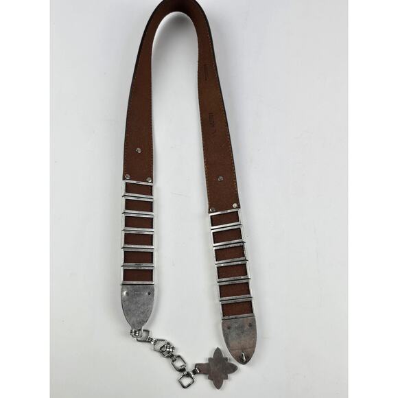 Vintage Brighton brown leather silver tone chain link flower belt 40\